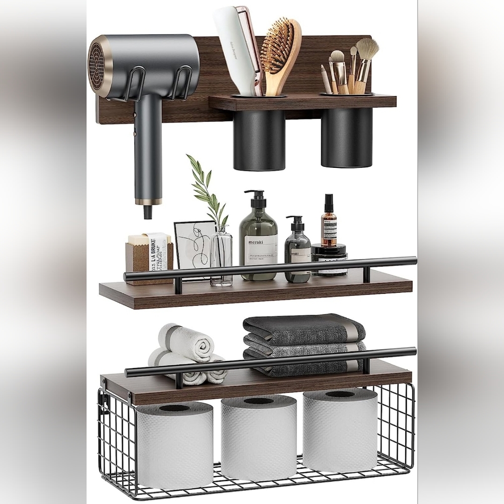 Last chance to buy,No OFFERS,Closing Floating Shelves w/ Hair Dryer Holder